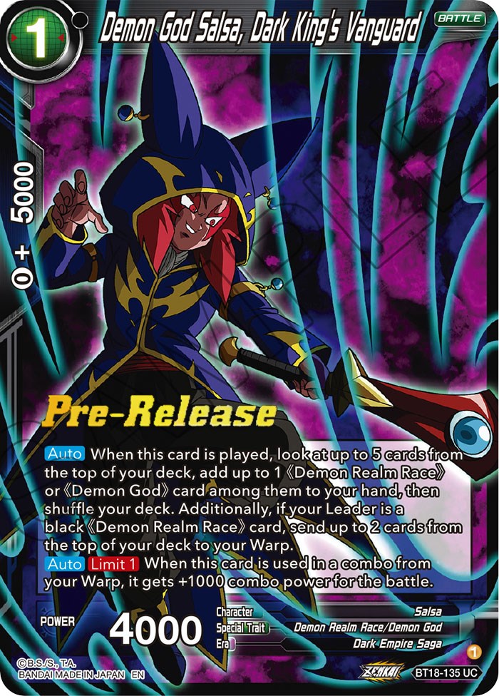 Demon God Salsa, Dark King's Vanguard (BT18-135) [Dawn of the Z-Legends Prerelease Promos] | Rock City Comics