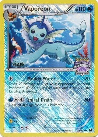 Vaporeon (25/108) (State Province Championship 2013 Promo Staff) [Black & White: Dark Explorers] | Rock City Comics