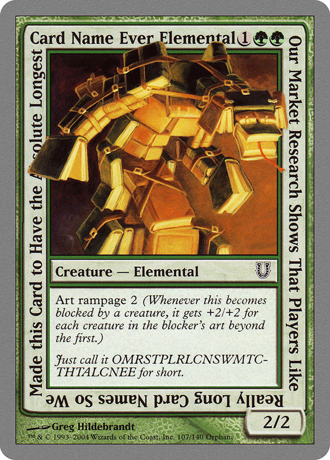 Our Market Research Shows That Players Like Really Long Card Names So We Made this Card to Have the Absolute Longest Card Name Ever Elemental [Unhinged] | Rock City Comics