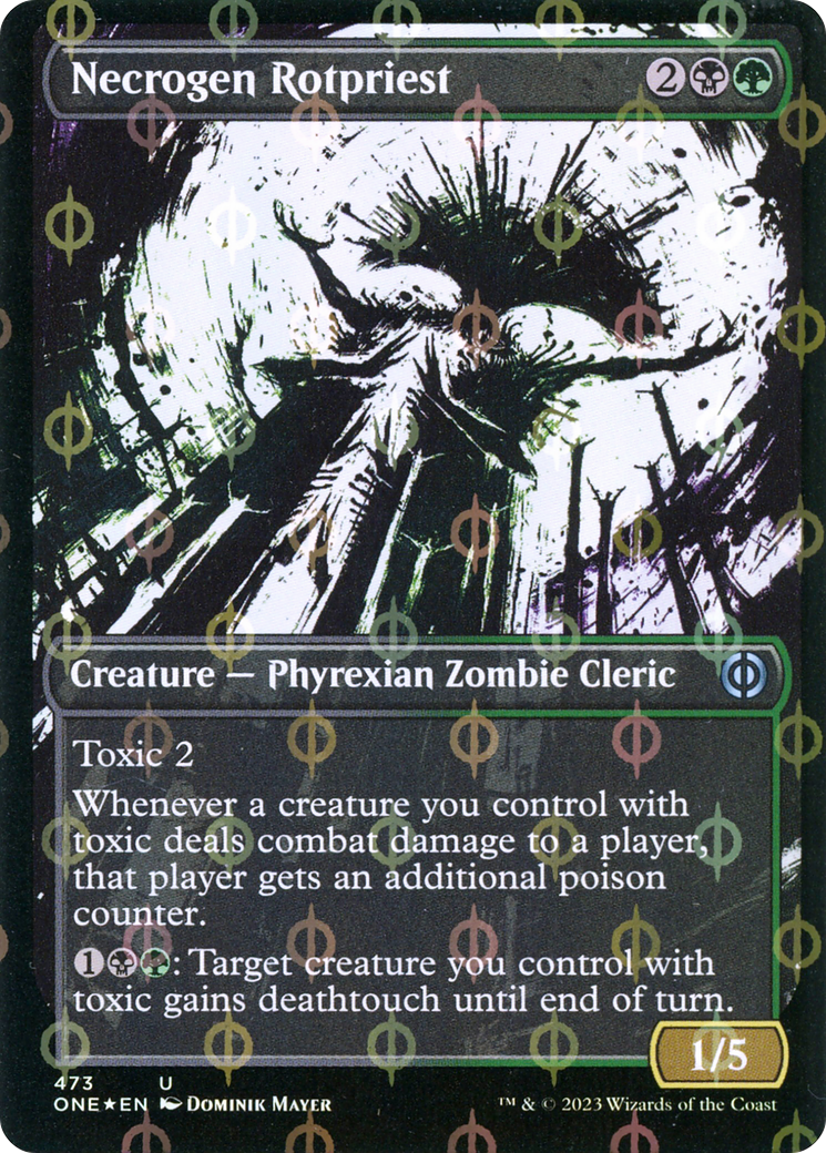 Necrogen Rotpriest (Borderless Ichor Step-and-Compleat Foil) [Phyrexia: All Will Be One] | Rock City Comics