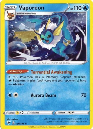 Vaporeon (030/185) (Cosmos Holo) [Sword & Shield: Vivid Voltage] | Rock City Comics
