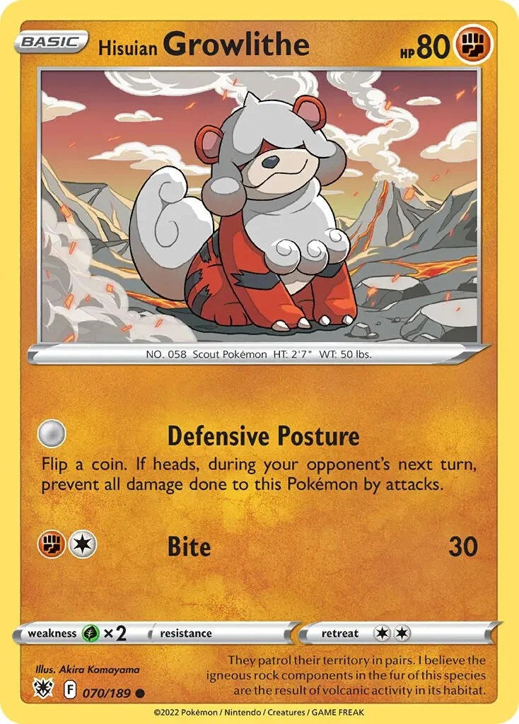 Hisuian Growlithe (070/189) (Theme Deck Exclusive) [Sword & Shield: Astral Radiance] | Rock City Comics