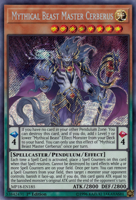 Mythical Beast Master Cerberus [MP18-EN185] Secret Rare | Rock City Comics