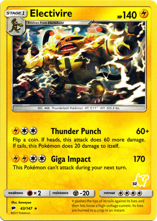 Electivire (43/147) (Pikachu Stamp #32) [Battle Academy 2020] | Rock City Comics