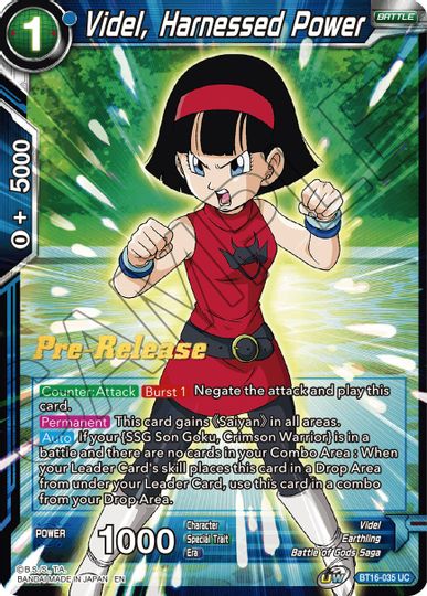 Videl, Harnessed Power (BT16-035) [Realm of the Gods Prerelease Promos] | Rock City Comics