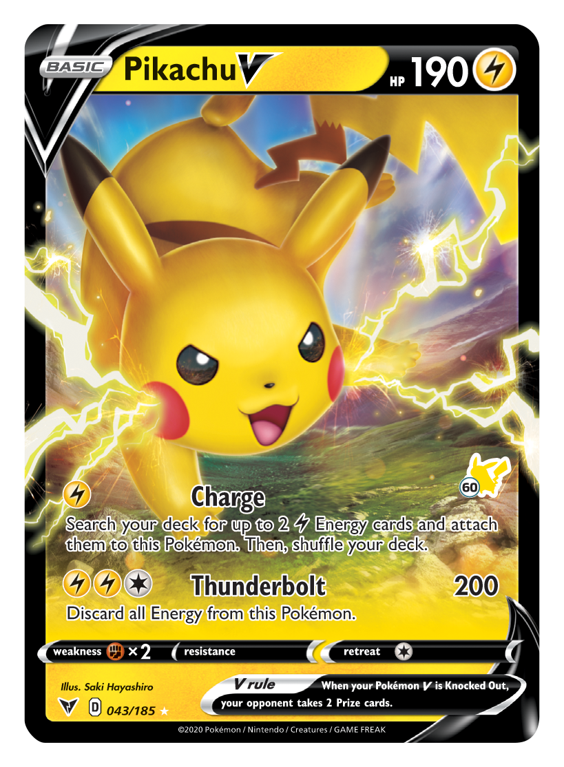 Pikachu V (043/185) (Pikachu Stamp #60) [Battle Academy 2022] | Rock City Comics