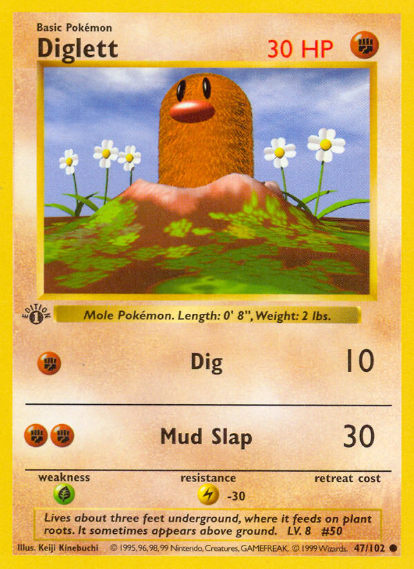 Diglett (47/102) (Shadowless) [Base Set 1st Edition] | Rock City Comics