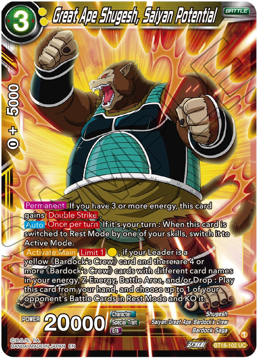 Great Ape Shugesh, Saiyan Potential (BT18-102) [Dawn of the Z-Legends] | Rock City Comics