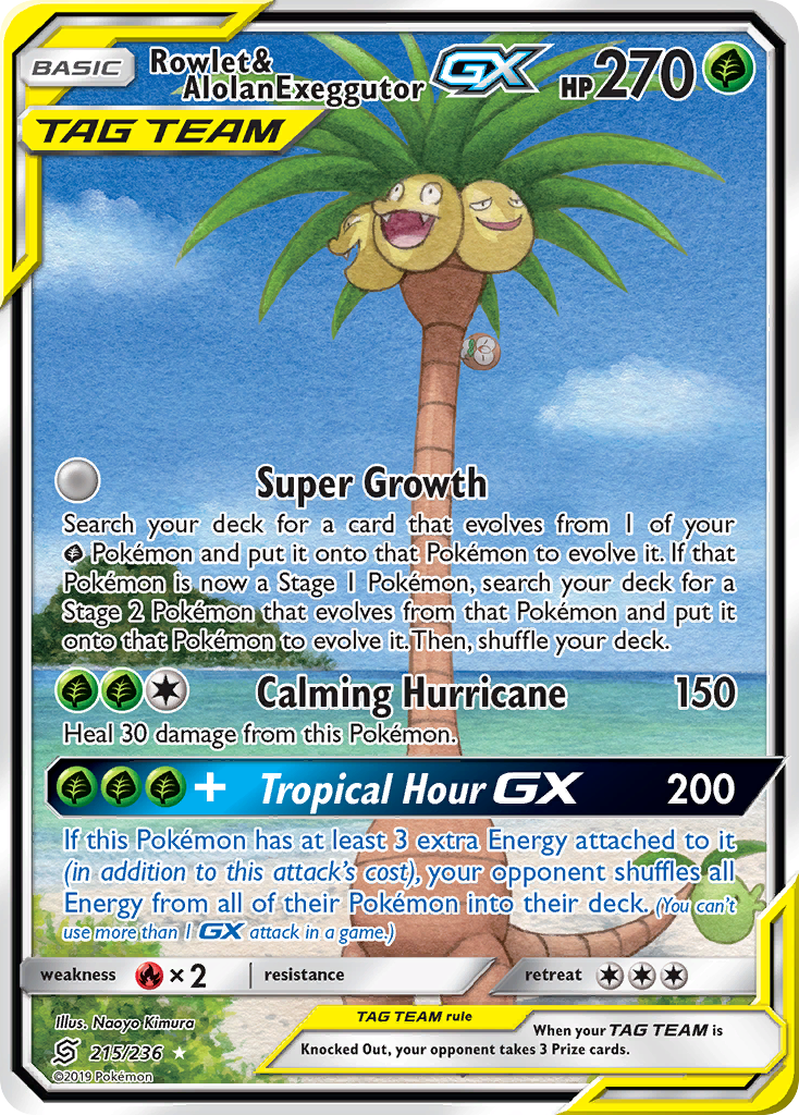 Rowlet & Alolan Exeggutor GX (215/236) [Sun & Moon: Unified Minds] | Rock City Comics