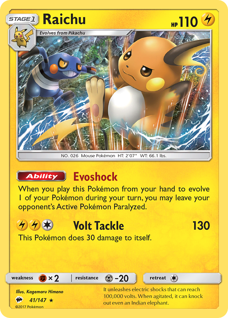 Raichu (41/147) [Sun & Moon: Burning Shadows] | Rock City Comics