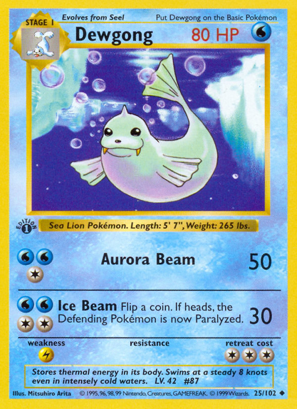 Dewgong (25/102) (Shadowless) [Base Set 1st Edition] | Rock City Comics