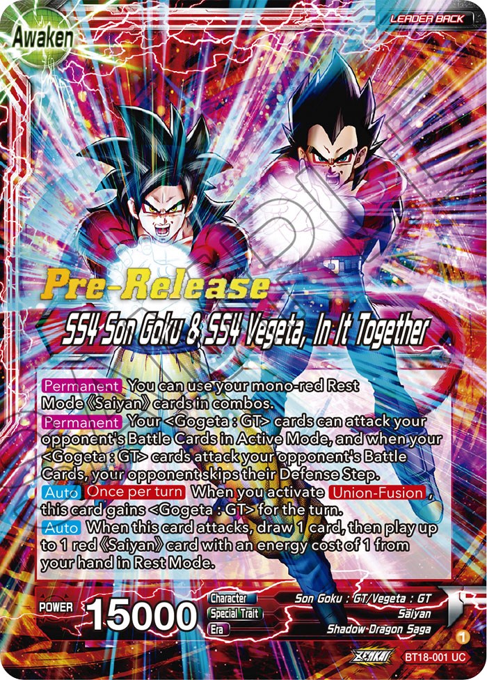 Son Goku & Vegeta // SS4 Son Goku & SS4 Vegeta, In It Together (BT18-001) [Dawn of the Z-Legends Prerelease Promos] | Rock City Comics