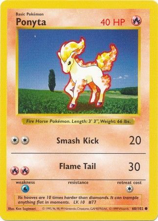 Ponyta (60/102) [Base Set Shadowless Unlimited] | Rock City Comics