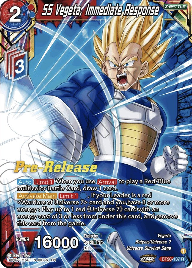 SS Vegeta, Immediate Response (BT20-137) [Power Absorbed Prerelease Promos] | Rock City Comics