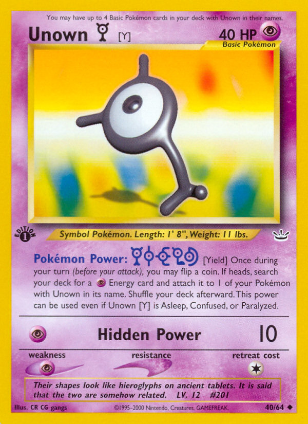 Unown [Y] (40/64) [Neo Revelation 1st Edition] | Rock City Comics