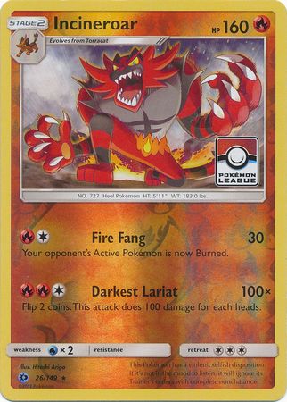 Incineroar (26/149) (League Promo) [Sun & Moon: Base Set] | Rock City Comics