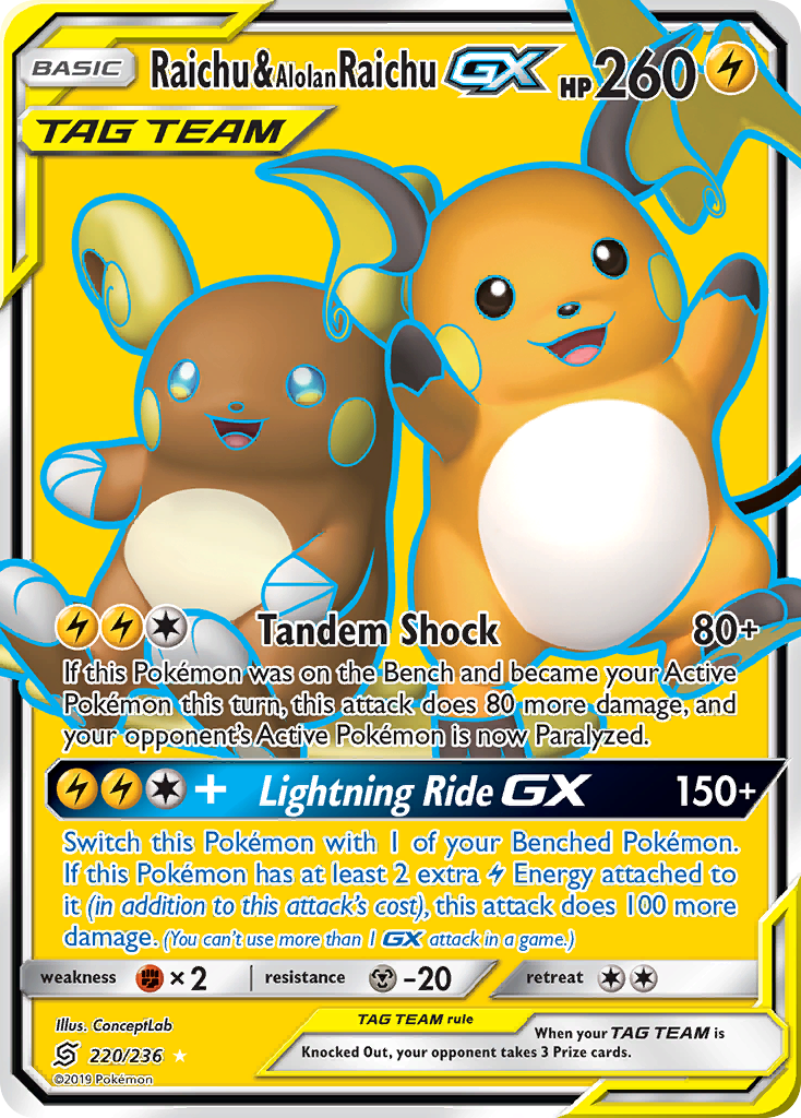 Raichu & Alolan Raichu GX (220/236) [Sun & Moon: Unified Minds] | Rock City Comics