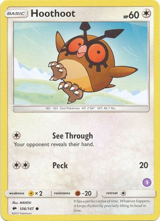 Hoothoot (106/147) (Deck Exclusive #1) [Sun & Moon: Trainer Kit - Alolan Sandslash] | Rock City Comics