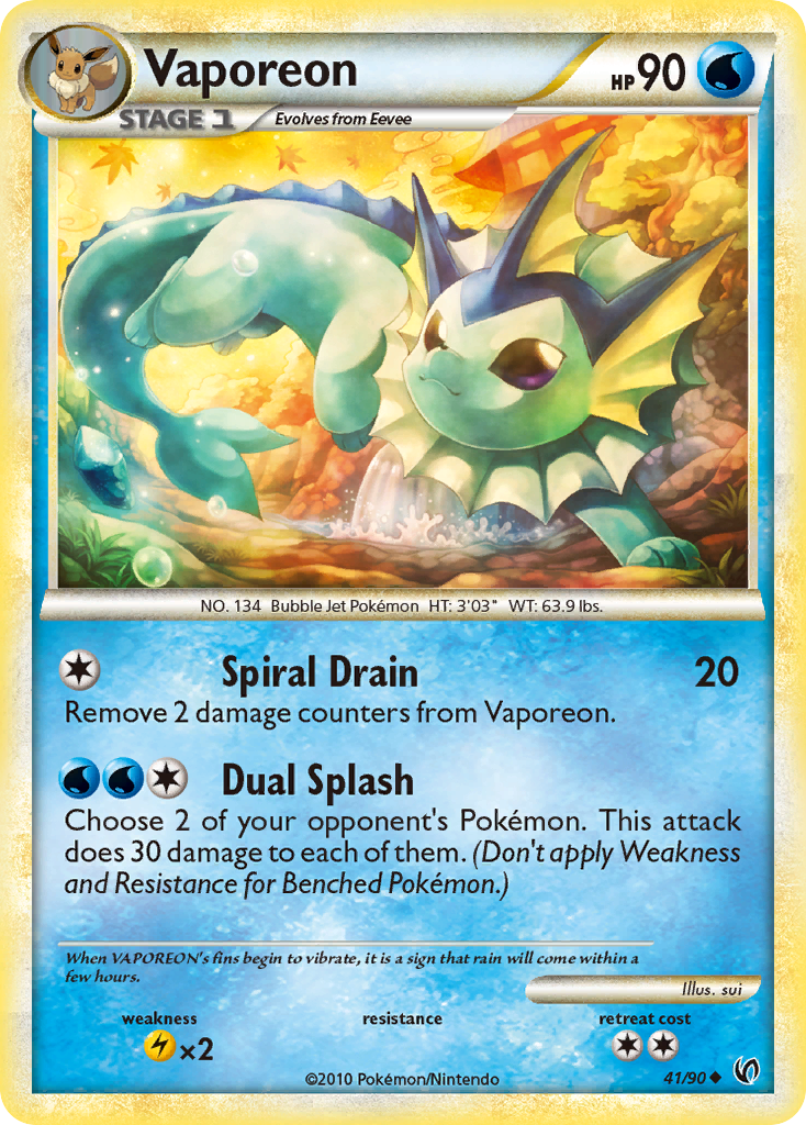 Vaporeon (41/90) [HeartGold & SoulSilver: Undaunted] | Rock City Comics