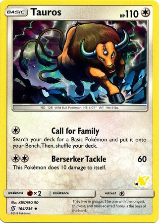 Tauros (164/236) (Pikachu Stamp #14) [Battle Academy 2020] | Rock City Comics