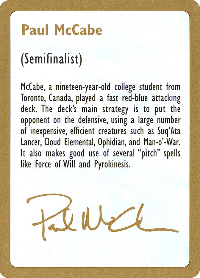 Paul McCabe Bio [World Championship Decks 1997] | Rock City Comics