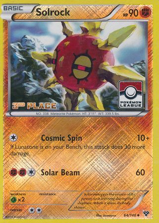 Solrock (64/146) (3rd Place League Challenge Promo) [XY: Base Set] | Rock City Comics