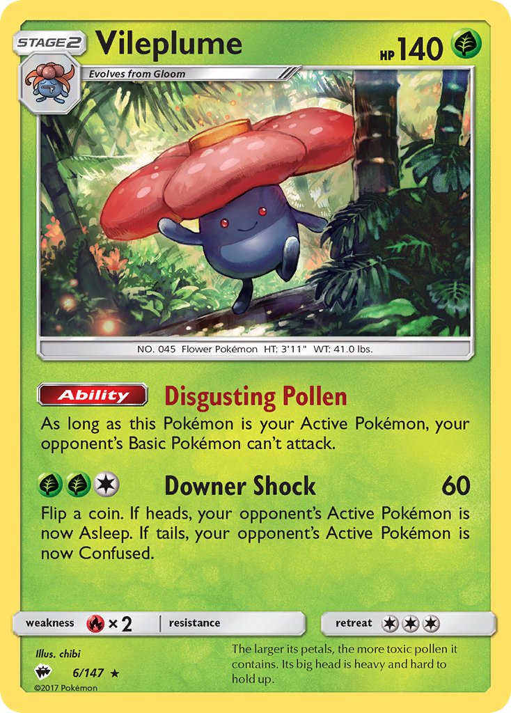 Vileplume (6/147) (Prerelease Kit Exclusive) (Theme Deck Exclusive) [Sun & Moon: Burning Shadows] | Rock City Comics