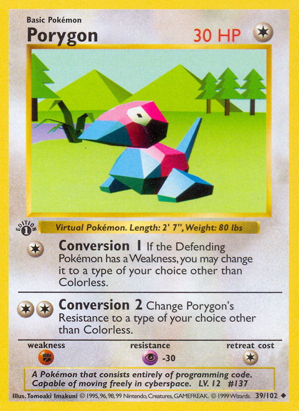 Porygon (39/102) (Shadowless) [Base Set 1st Edition] | Rock City Comics