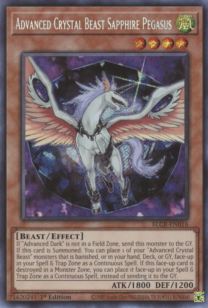 Advanced Crystal Beast Sapphire Pegasus [BLCR-EN016] Secret Rare | Rock City Comics