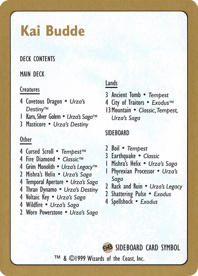 Kai Budde Decklist [World Championship Decks 1999] | Rock City Comics