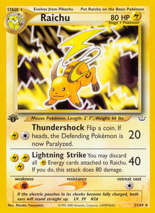 Raichu (21/64) [Neo Revelation 1st Edition] | Rock City Comics