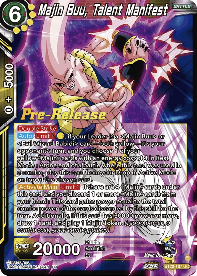 Majin Buu, Talent Manifest (BT20-107) [Power Absorbed Prerelease Promos] | Rock City Comics