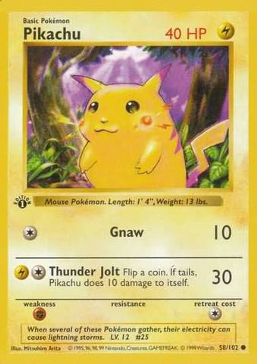 Pikachu (58/102) (Red Cheeks Misprint) [Base Set 1st Edition] | Rock City Comics