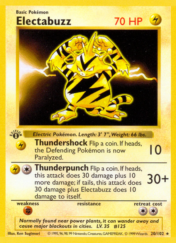 Electabuzz (20/102) (Shadowless) [Base Set 1st Edition] | Rock City Comics