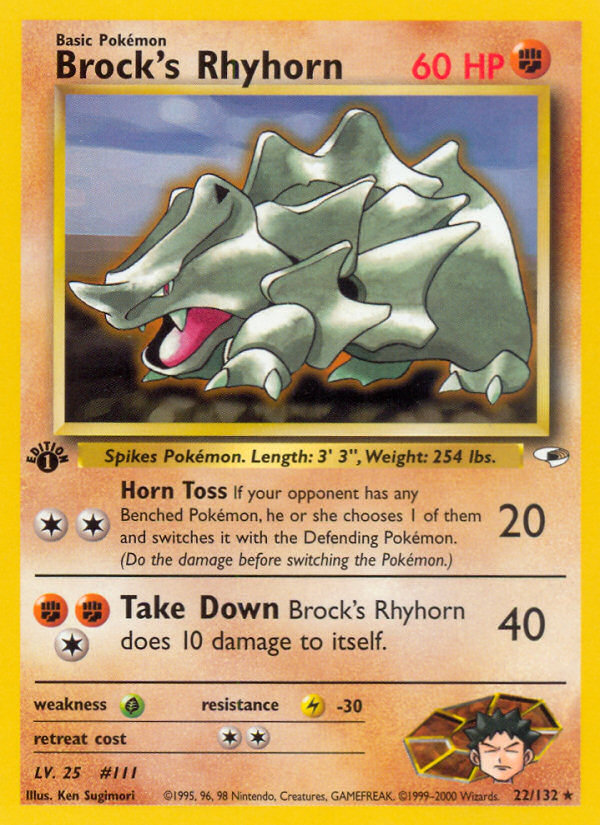 Brock's Rhyhorn (22/132) [Gym Heroes 1st Edition] | Rock City Comics