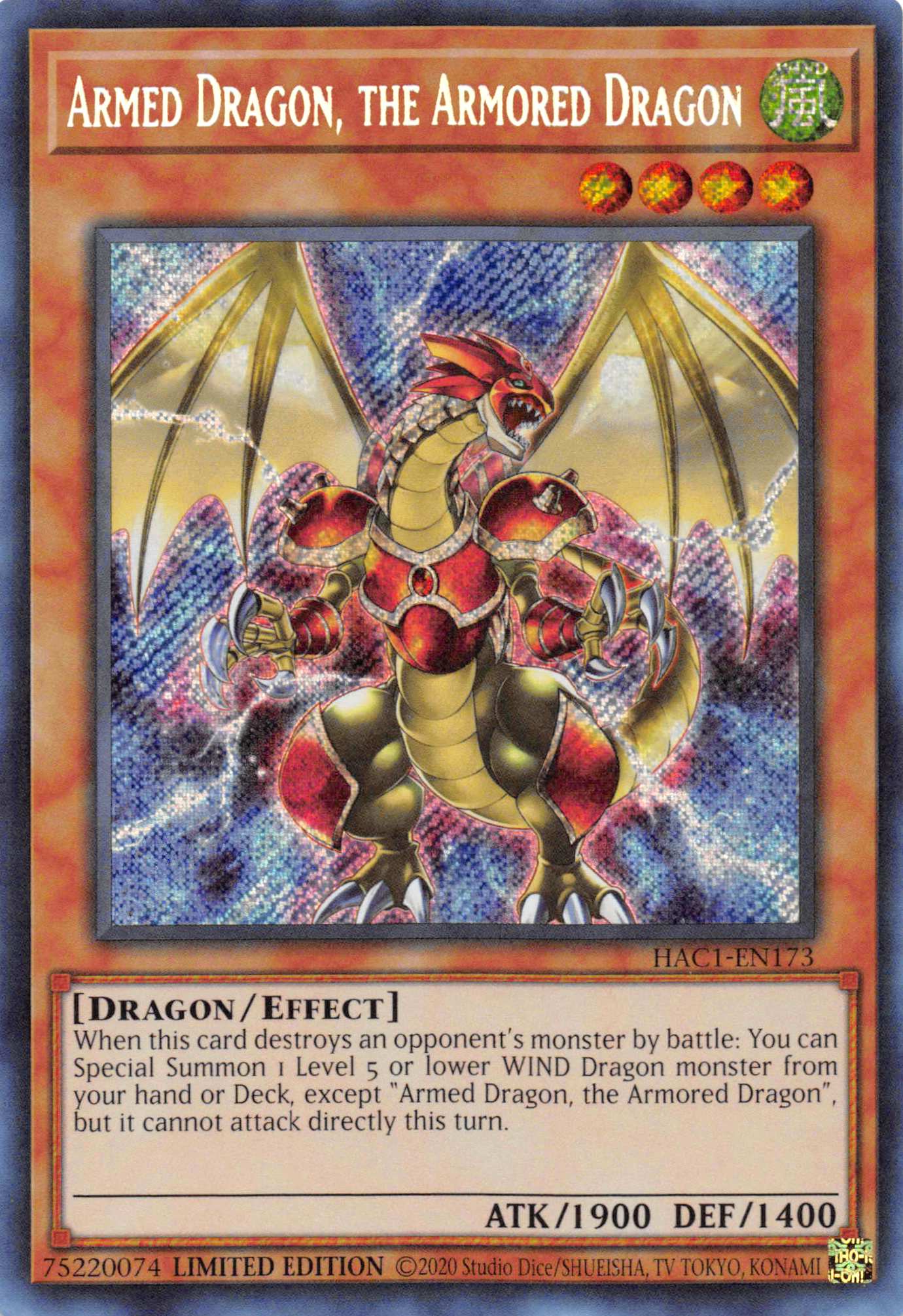 Armed Dragon, the Armored Dragon [HAC1-EN173] Secret Rare | Rock City Comics