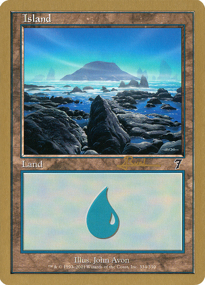 Island (ar334) (Antoine Ruel) [World Championship Decks 2001] | Rock City Comics