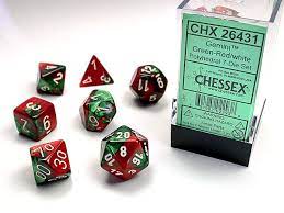 Chessex 7-Die set Green-Red/ White | Rock City Comics