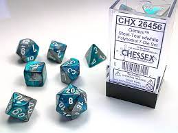 Chessex 7-Die set Steel-Teal/ White | Rock City Comics