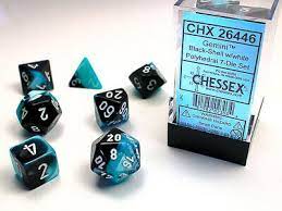 Chessex 7-Die set Black-Shell/ White | Rock City Comics