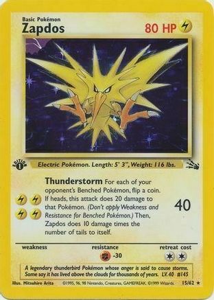 Zapdos (15/62) (Cosmos Holo) [Fossil 1st Edition] | Rock City Comics