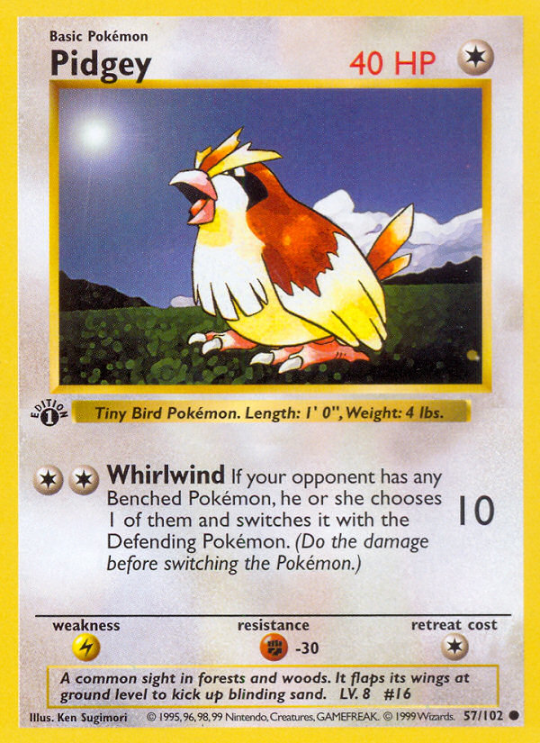 Pidgey (57/102) (Shadowless) [Base Set 1st Edition] | Rock City Comics