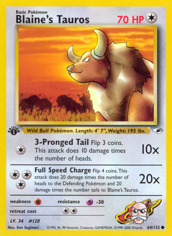 Blaine's Tauros (64/132) [Gym Heroes 1st Edition] | Rock City Comics