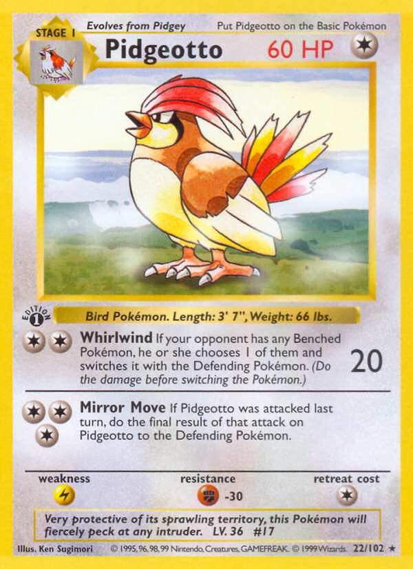 Pidgeotto (22/102) (Shadowless) [Base Set 1st Edition] | Rock City Comics