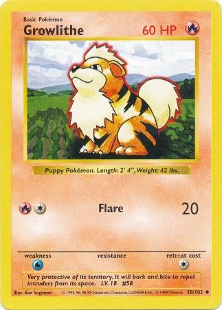 Growlithe (28/102) [Base Set Shadowless Unlimited] | Rock City Comics