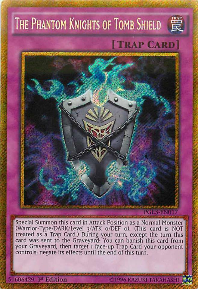 The Phantom Knights of Tomb Shield [PGL3-EN017] Gold Secret Rare | Rock City Comics