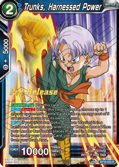 Trunks, Harnessed Power (BT16-033) [Realm of the Gods Prerelease Promos] | Rock City Comics