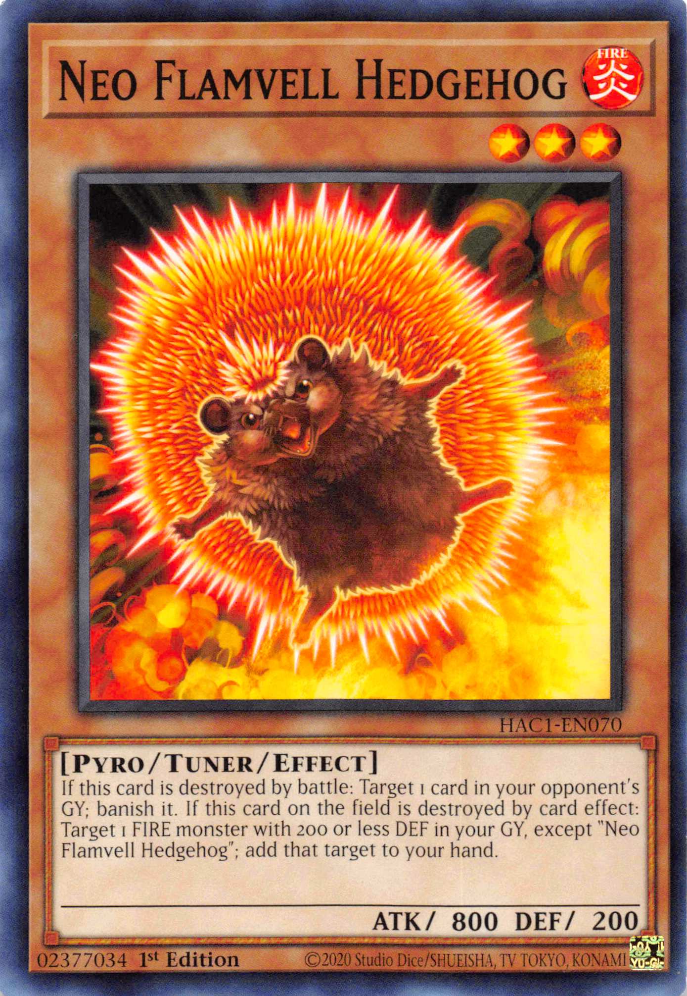 Neo Flamvell Hedgehog [HAC1-EN070] Common | Rock City Comics