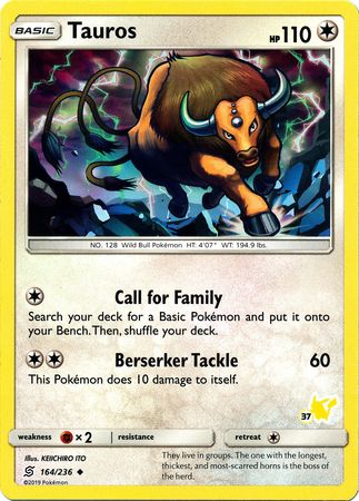 Tauros (164/236) (Pikachu Stamp #37) [Battle Academy 2020] | Rock City Comics