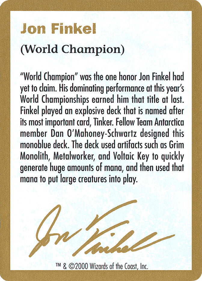 Jon Finkel Bio [World Championship Decks 2000] | Rock City Comics